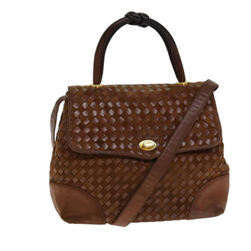 BALLY Hand Bag Leather 2way Brown Auth bs15843