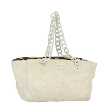 CHANEL Matelasse Chain Tote Bag Raffia White CC Auth bs15861