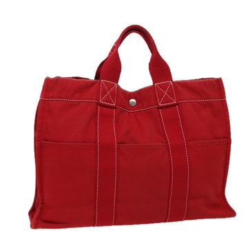 HERMES Deauville Line MM Tote Bag Canvas Red Auth bs15866