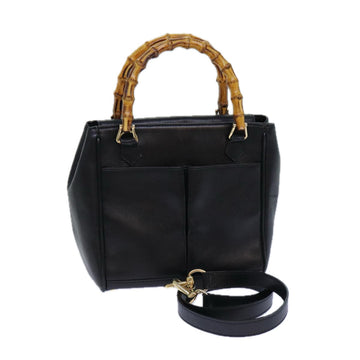 GUCCI Bamboo Hand Bag Leather 2way Black Auth bs15878