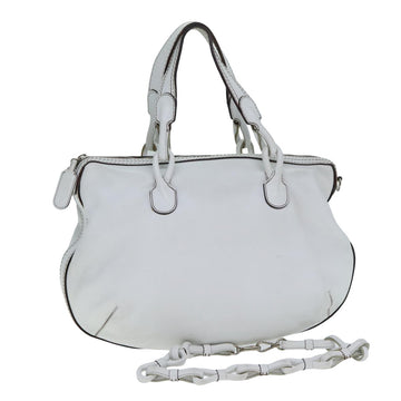 LOEWE Hand Bag Leather 2way White Auth bs15892