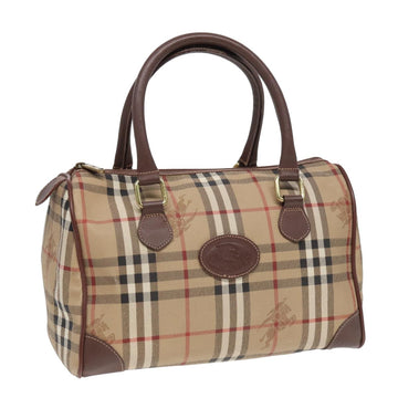 BURBERRY Nova Check Hand Bag PVC Leather 2way Beige Auth bs16056