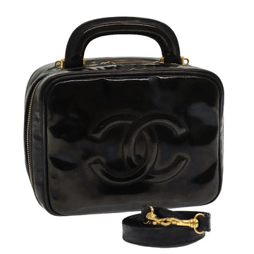 CHANEL COCO Mark Vanity Cosmetic Pouch Enamel Black CC Auth bs16068