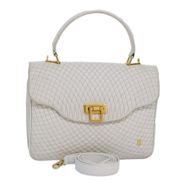 BALLY Hand Bag Leather 2way White Auth bs16118