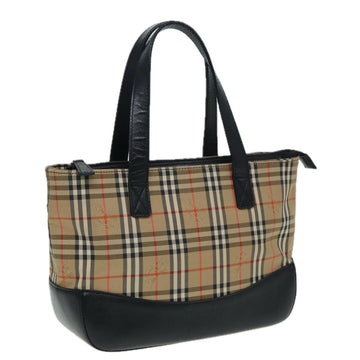 BURBERRY Nova Check Hand Bag Canvas Black Beige Auth bs16157