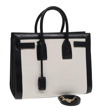 SAINT LAURENT Sac Du Jour Hand Bag Leather 2way White Black Auth bs16191