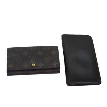 LOUIS VUITTON Monogram Wallet Leather 2Set Black LV Auth bs16202