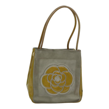 CHANEL Camelia Tote Bag Suede Yellow CC Auth bs16253