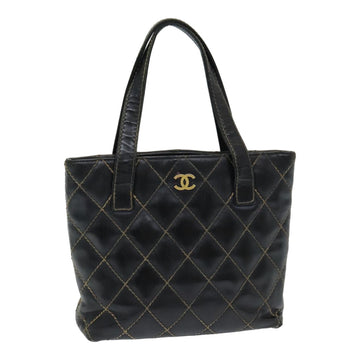 CHANEL Matelasse Wild Stitch Tote Bag Leather Black CC Auth bs16254