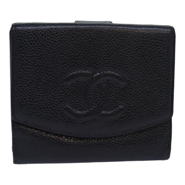 CHANEL COCO Mark Wallet Caviar Skin Black CC Auth bs16339