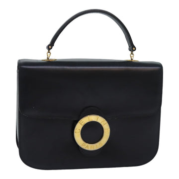 CELINE Circle Hand Bag Leather Black Auth bs16343