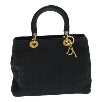 CHRISTIAN DIOR Lady Dior Canage Hand Bag Nylon Black Auth bs16352