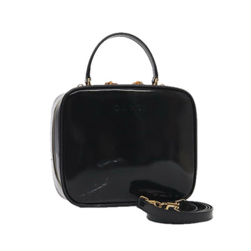 GUCCI Bamboo Vanity Shoulder Bag Enamel 2way Black 000 2040 0323 Auth bs16407