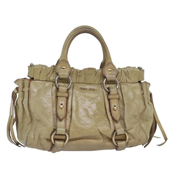 MIU MIU Hand Bag Leather Beige Auth bs16460