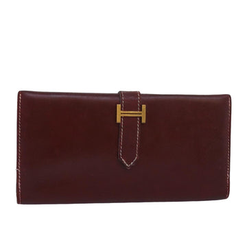 HERMES Bean Wallet Leather Brown Auth bs16487