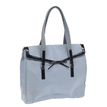 PRADA Tote Bag Canvas Blue Silver Auth bs16525