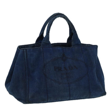 PRADA Canapa MM Hand Bag Denim Navy Gold Auth bs16544