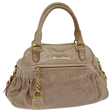 MIU MIU Hand Bag Leather Beige Gold Auth bs16561