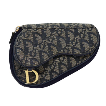 CHRISTIAN DIOR Trotter Canvas Saddle Pouch Navy Gold Auth bs16602