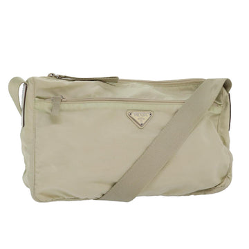 PRADA Shoulder Bag Nylon Beige Silver Auth bs16609