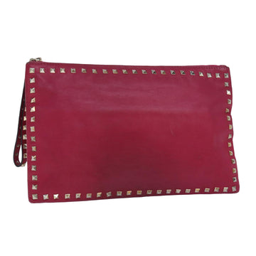 VALENTINO Studs Clutch Bag Leather Pink Gold Auth bs16650