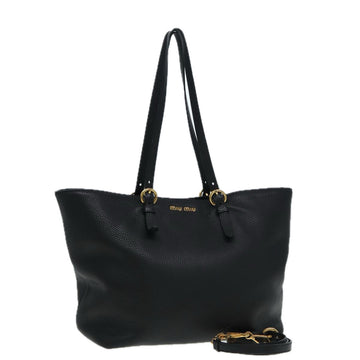 MIU MIU Tote Bag Leather 2way Black Gold Auth bs16659