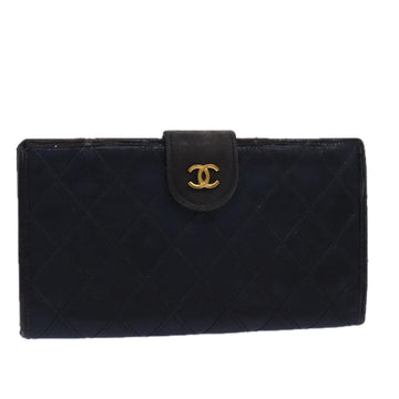 CHANEL Bicolore Wallet Lamb Skin Black Gold CC Auth bs16760