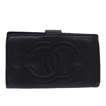 CHANEL COCO Mark Wallet Caviar Skin Black Gold CC Auth bs16762