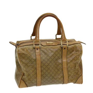 CELINE Macadam Canvas Boston Bag Beige Gold Auth bs16781