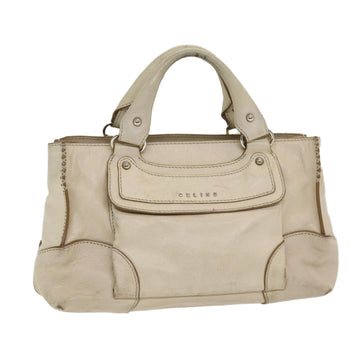 CELINE Boogie bag Hand Bag Leather Beige Silver Auth bs16783