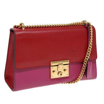 GUCCI Padlock Chain Shoulder Bag Leather Red Pink Auth bs16789