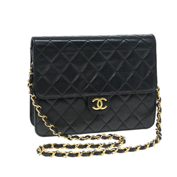 CHANEL Matelasse Chain Shoulder Bag Lamb Skin Black Gold CC Auth bs16822