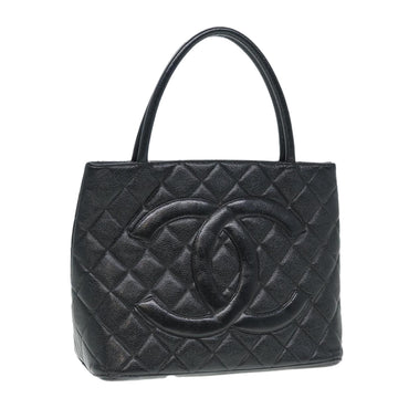 CHANEL Matelasse Reprint Tote Bag Caviar Skin Black Silver CC Auth bs16856