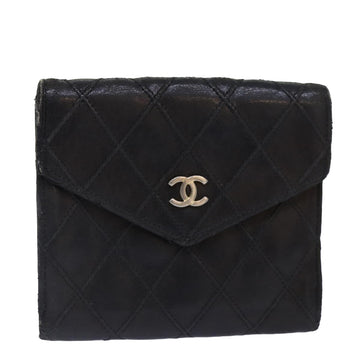 CHANEL Bicolore Wallet Leather Black Gold CC Auth bs16876