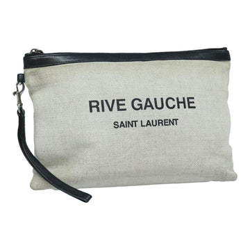 SAINT LAURENT Clutch Bag Canvas Leather Gray Black Auth bs16914