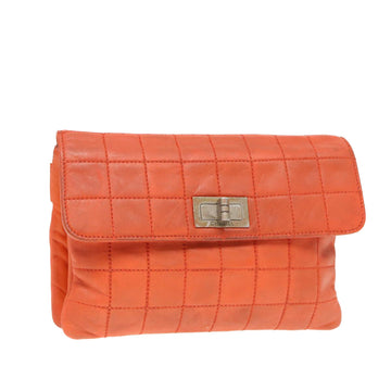 CHANEL Choco Bar Clutch Bag Lamb Skin Orange CC Auth bs16924