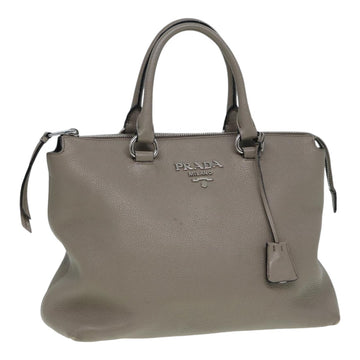 PRADA Hand Bag Leather Gray Silver Auth bs16963