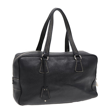 PRADA Tote Bag Leather Black Silver Auth bs16964