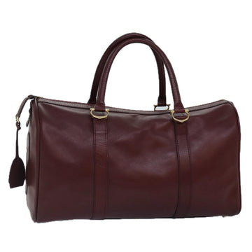 CARTIER Boston Bag Leather Bordeaux Gold Auth bs16976