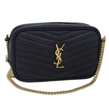 SAINT LAURENT V Stitch Chain Shoulder Bag Caviar Skin Black Gold Auth bs16999