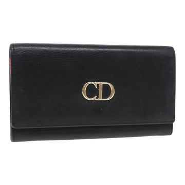 CHRISTIAN DIOR Long Wallet Leather Black Gold Auth bs17142