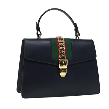 GUCCI Web Sherry Line Silvi Hand Bag Leather Black Red Green 431665 Auth bs17172