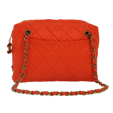 CHANEL Matelasse Chain Shoulder Bag Nylon Orange Gold CC Auth bs17255