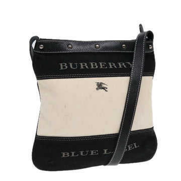 BURBERRY Blue Label Shoulder Bag Canvas Black White Silver Auth bs17299