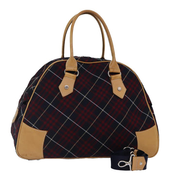 BURBERRY Nova Check Blue Label Boston Bag Nylon 2way Red Silver Auth bs17300