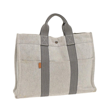 HERMES New Fourre Tout MM Hand Bag Canvas Gray Silver Auth bs17319