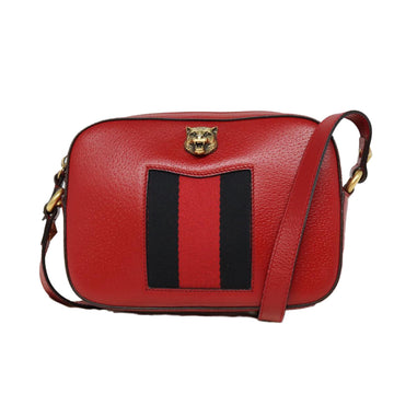 GUCCI Sherry Line Shoulder Bag Leather Gold Red Navy 431284 Auth bs17477