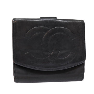 CHANEL Wallet Leather Black Gold CC Auth bs17493