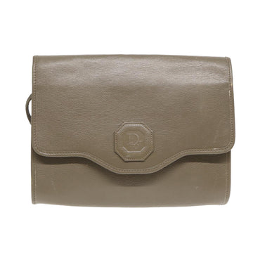 CHRISTIAN DIOR Shoulder Bag Leather Gray Gold Auth bs17549