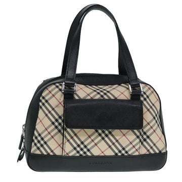 BURBERRY Nova Check Hand Bag Canvas Beige Silver Auth bs17636